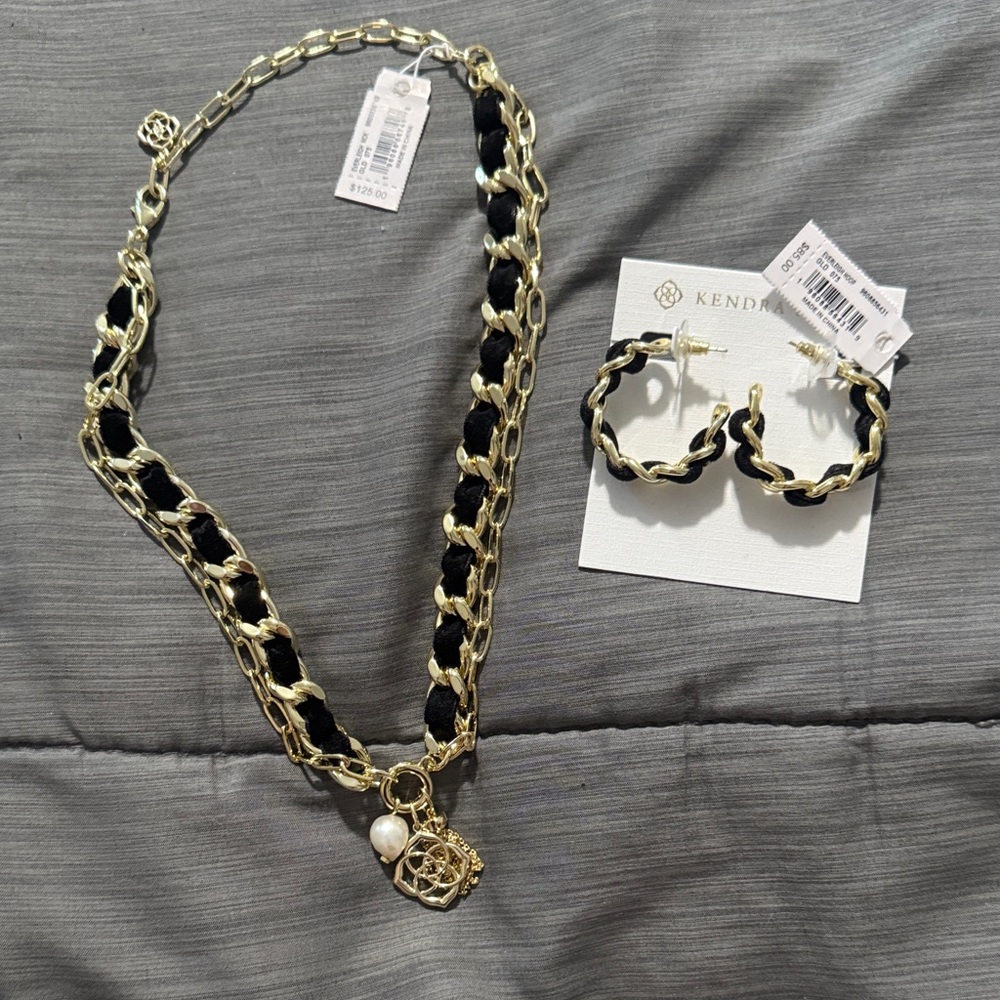 Gold and Black Chain Necklace and Earring Set New with tags